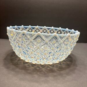 Rare Vintage Antique Aetna Glass Co. 1887 Hobnail Square Bowl White Opalescent